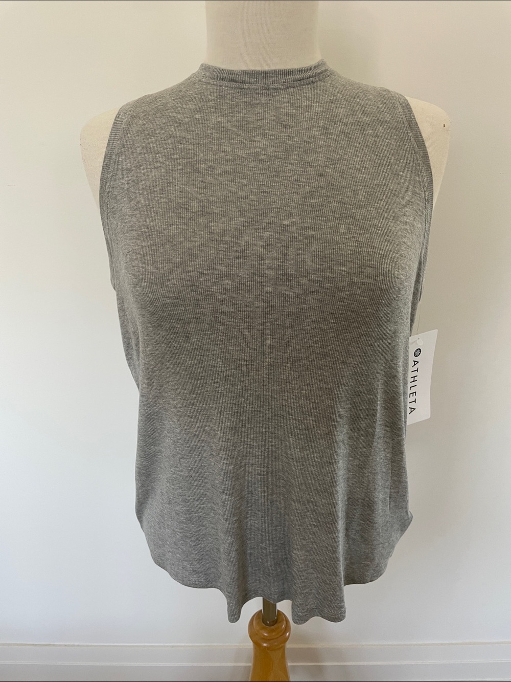Athleta Gray Ribbed High-Neck Tank Top